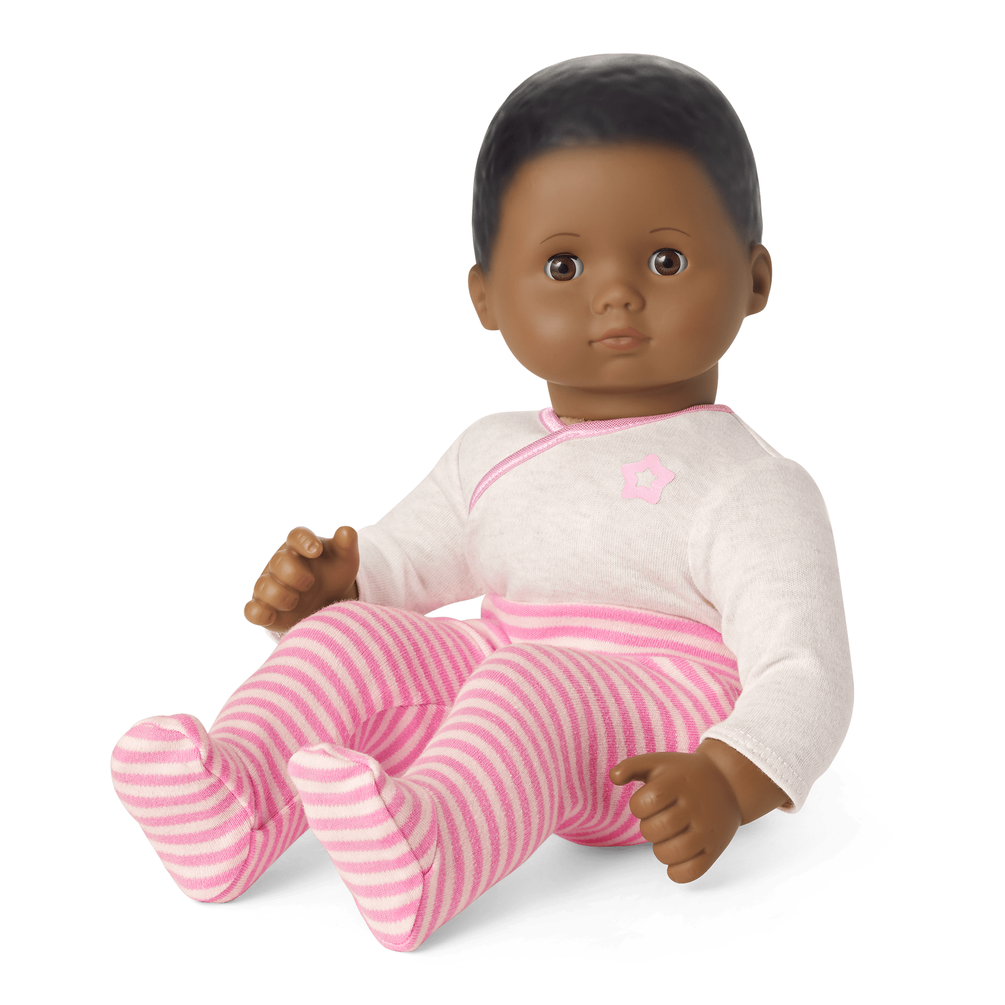 Black Hair Bitty Baby Doll with Pink Outfit | 15" Cuddly Vinyl Doll