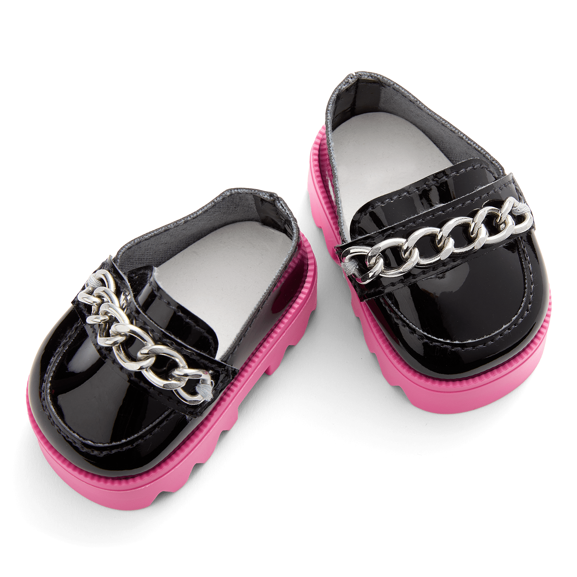 Fuchsia Pink Platform Loafers for 18" Dolls | Silver Chain Detail