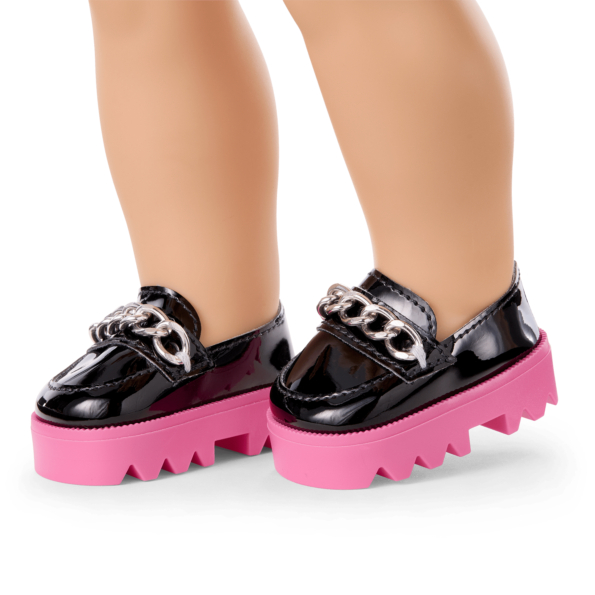 Fuchsia Pink Platform Loafers for 18" Dolls | Silver Chain Detail