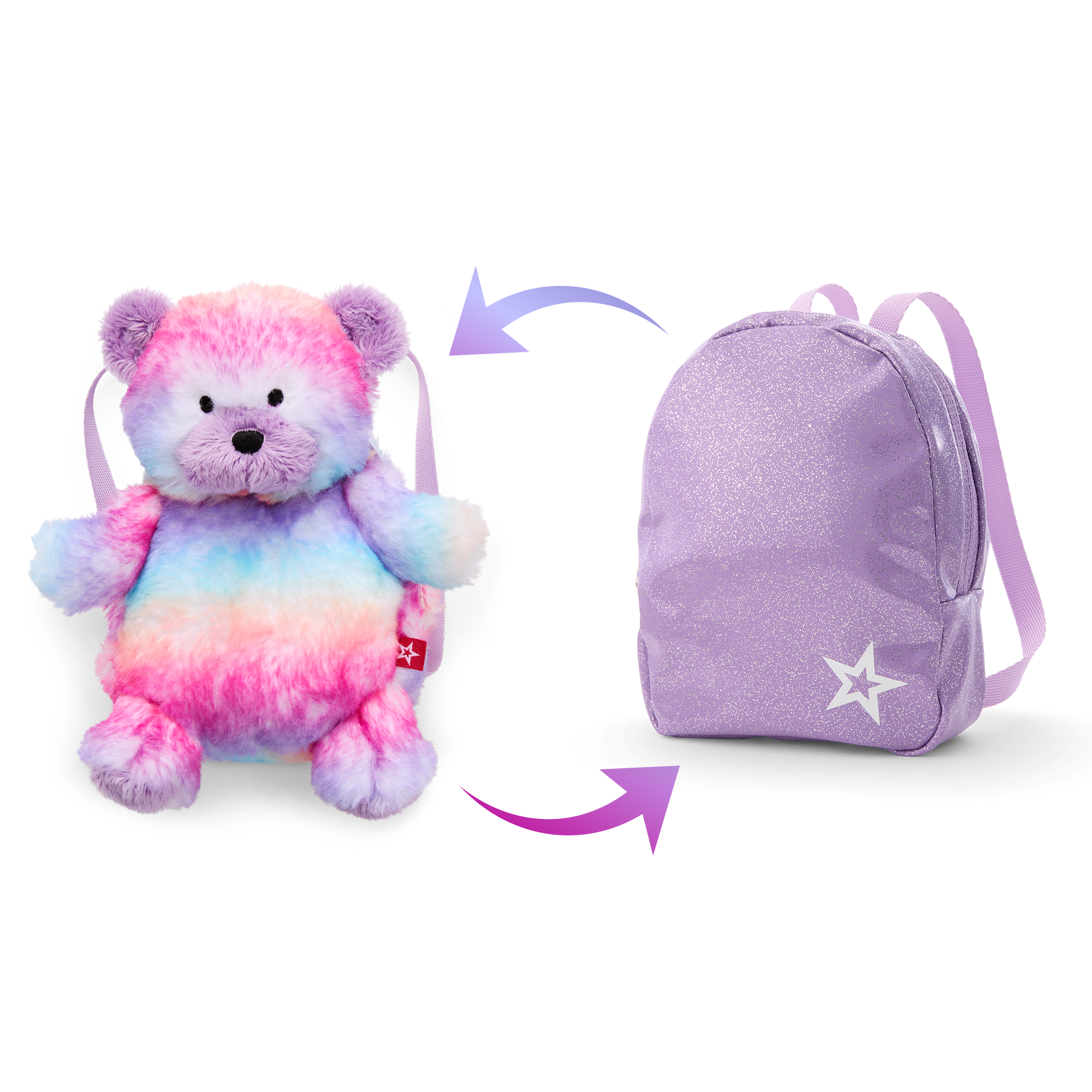 Reversible Teddy Bear Backpack & Accessory Set for 18-inch Dolls | Style Flips