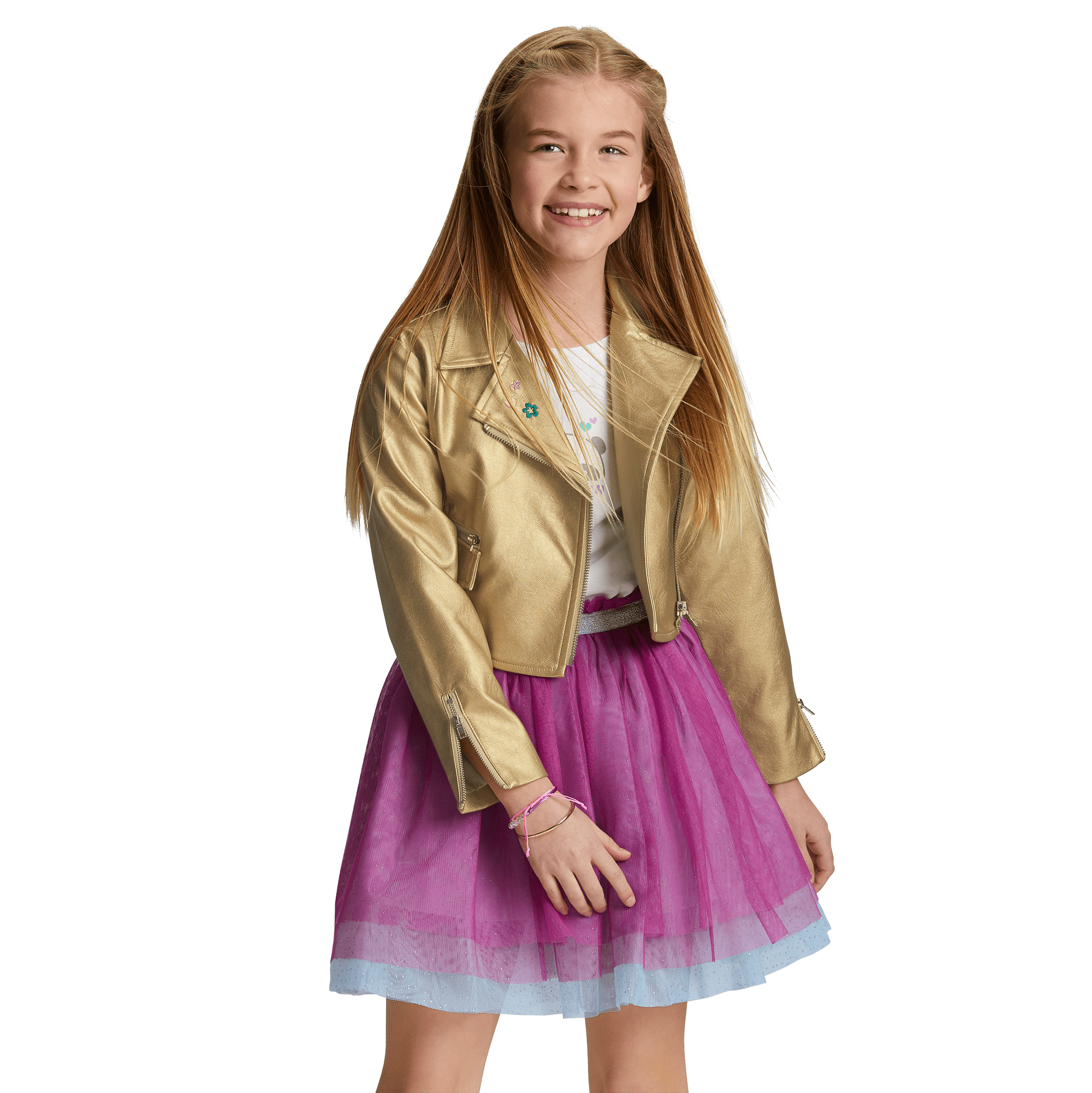Gold Moto Jacket for Girls with Embroidered Detail | AG Fashion Show