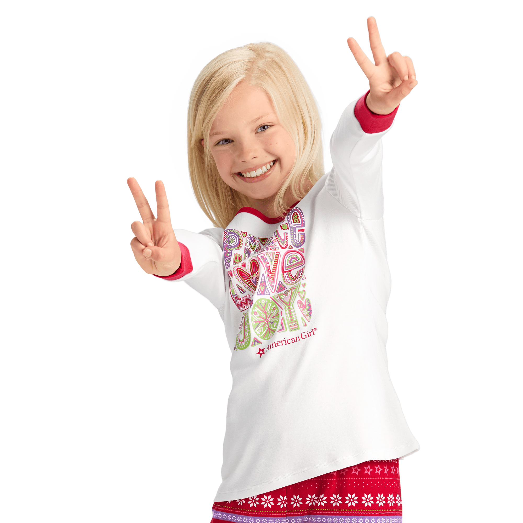 Girls' Holiday Pajama Top with Festive Graphic | Peace, Love & Joy