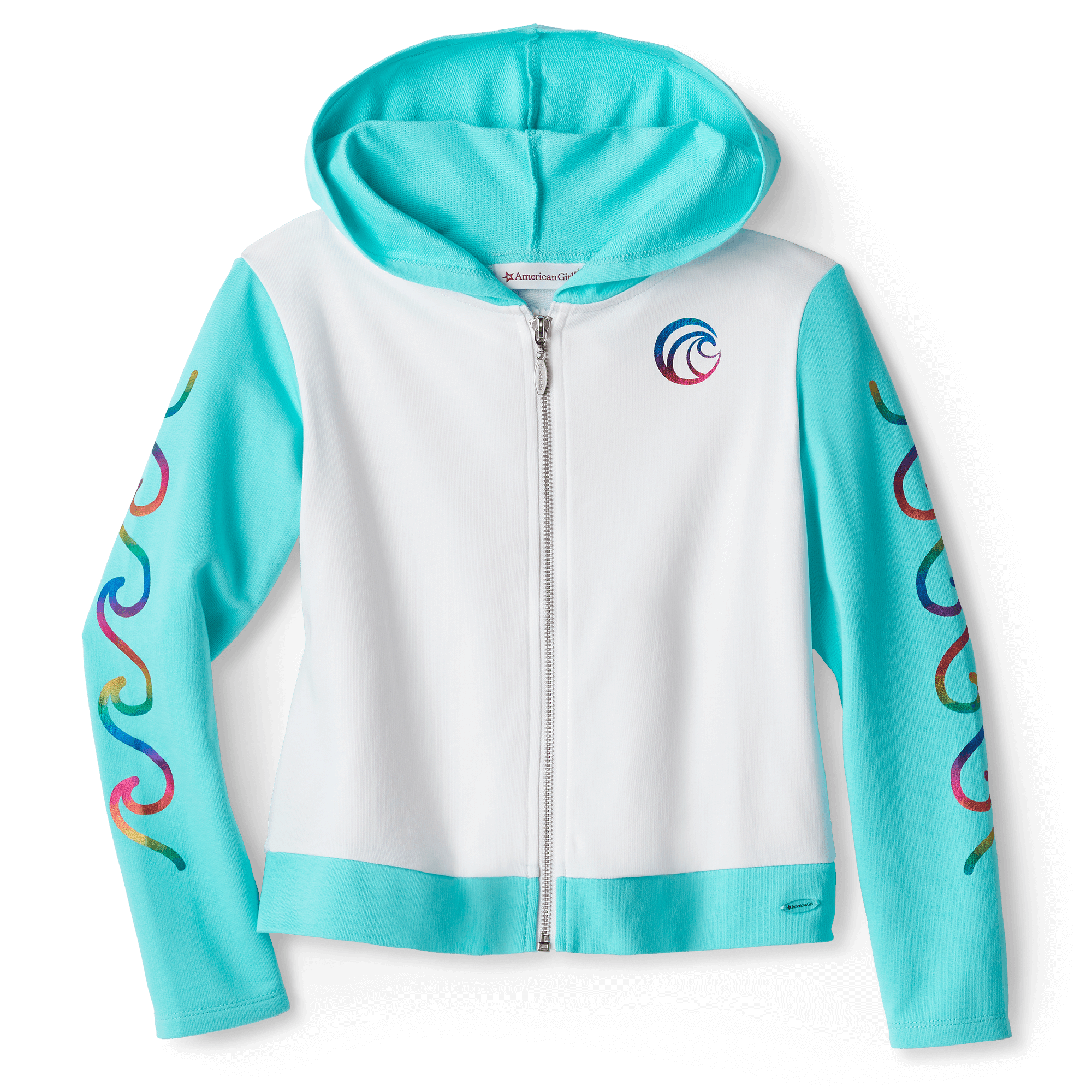 Girls' Wave Print Hoodie with Aqua Sleeves | Catch a Wave Top