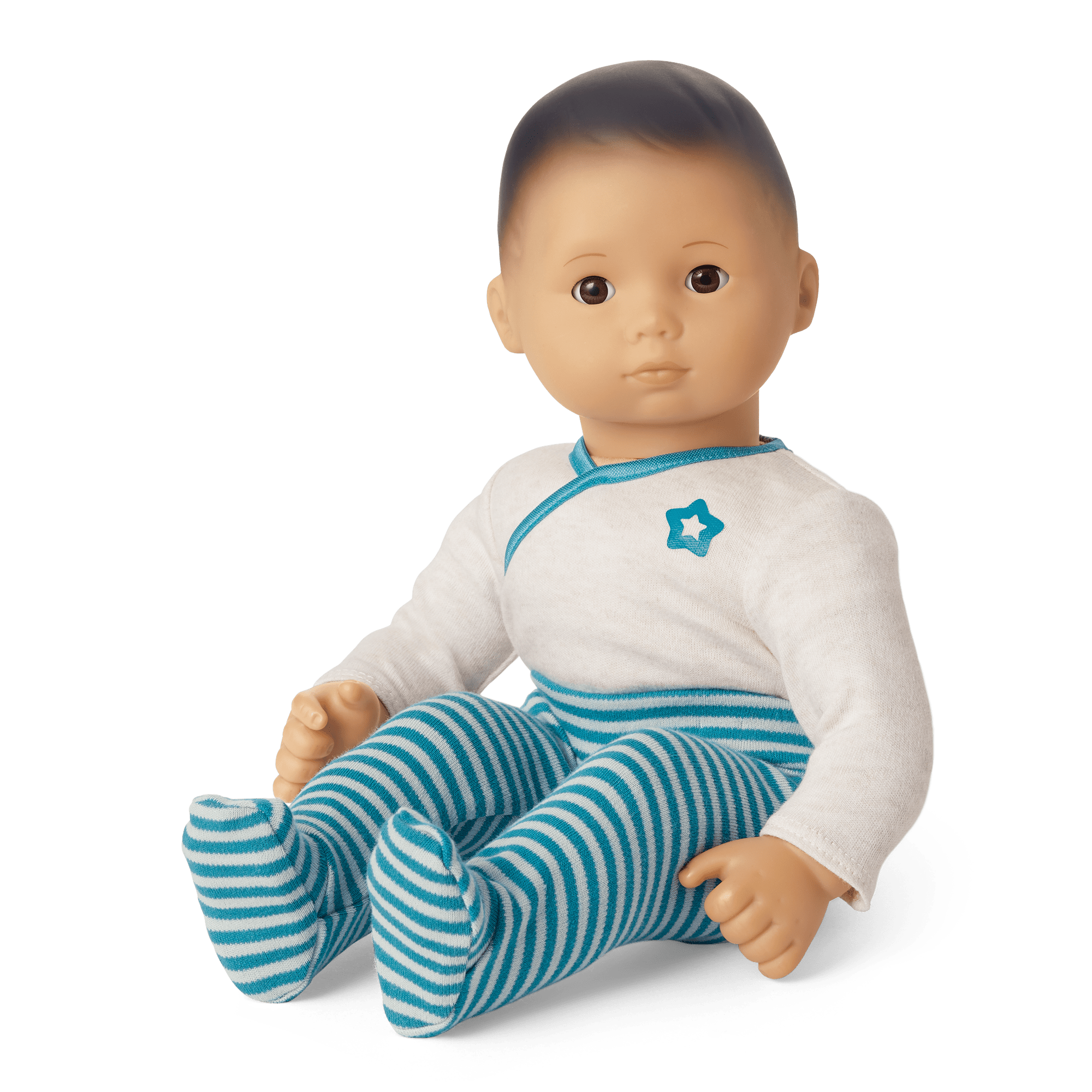 Bitty Baby Doll with Black Hair & Blue Outfit | 15" Cuddly First Baby Doll