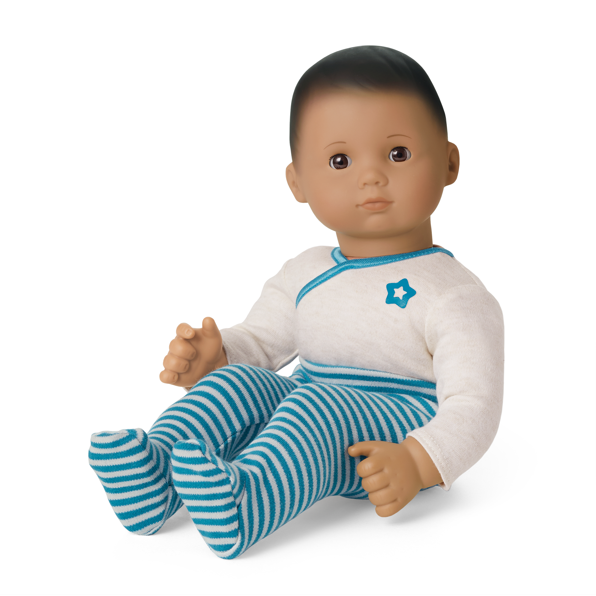 Bitty Baby Doll with Dark Brown Hair & Soft Blue Outfit | American Girl
