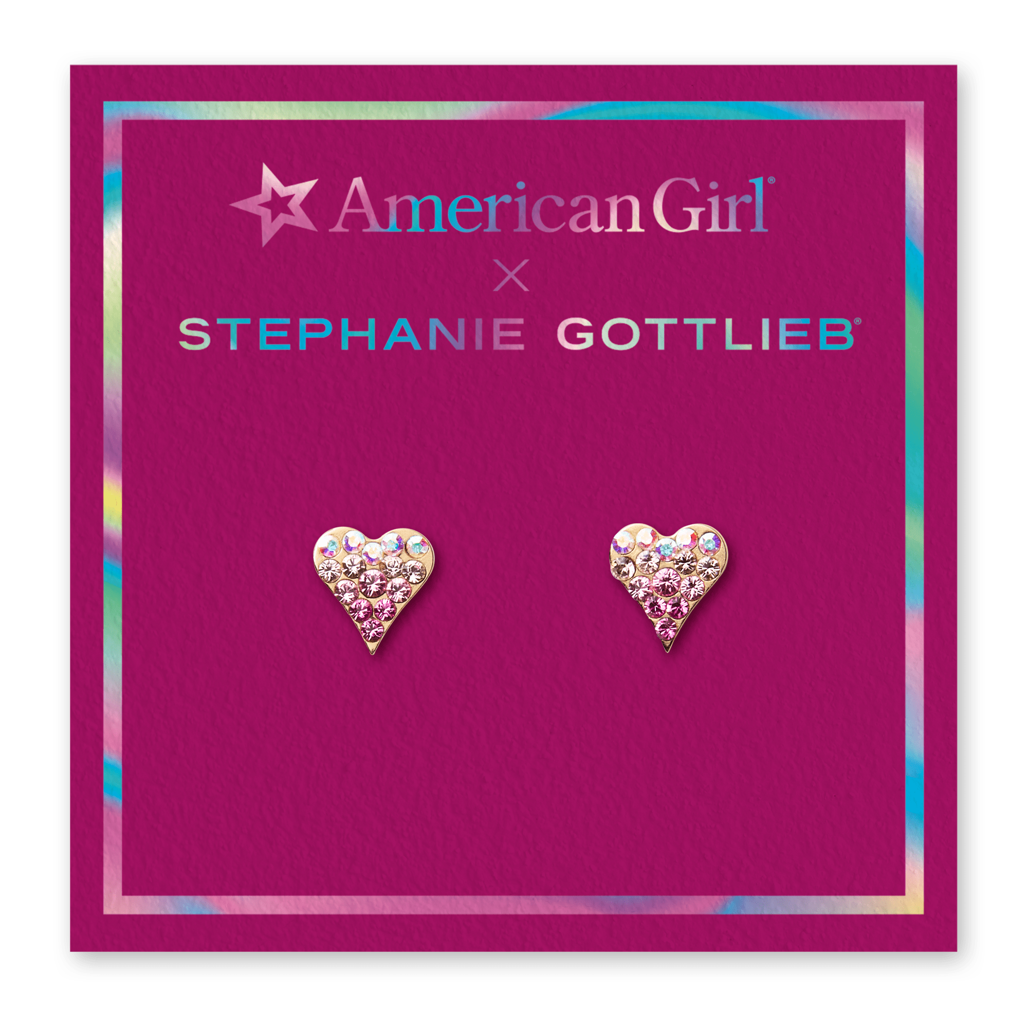 14K Gold Pink Crystal Heart Stud Earrings for Girls | American Girl x Stephanie Gottlieb