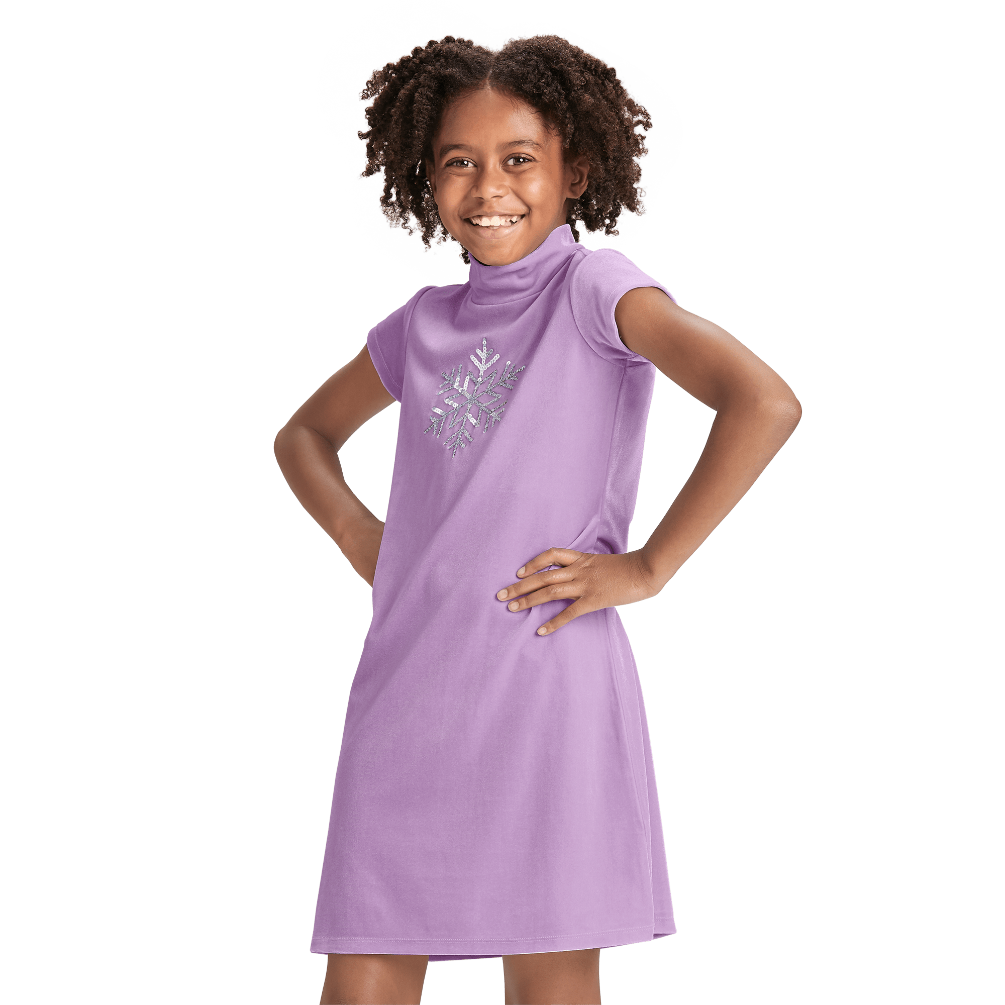 Purple Velour Girls Dress with Sequined Snowflake | Soft as Snow