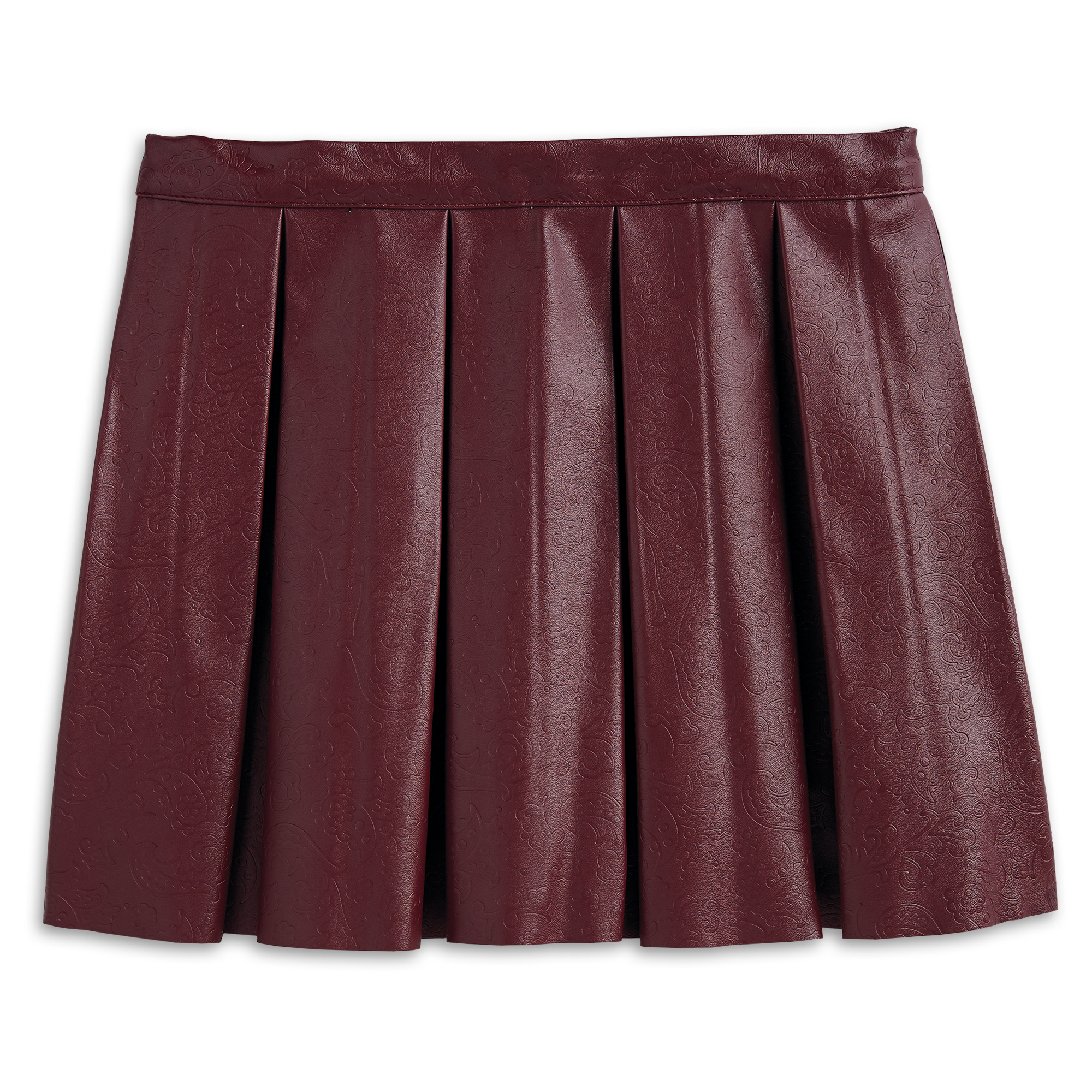 Pleated Paisley Skirt for Girls | Adjustable Waist & Faux-Leather