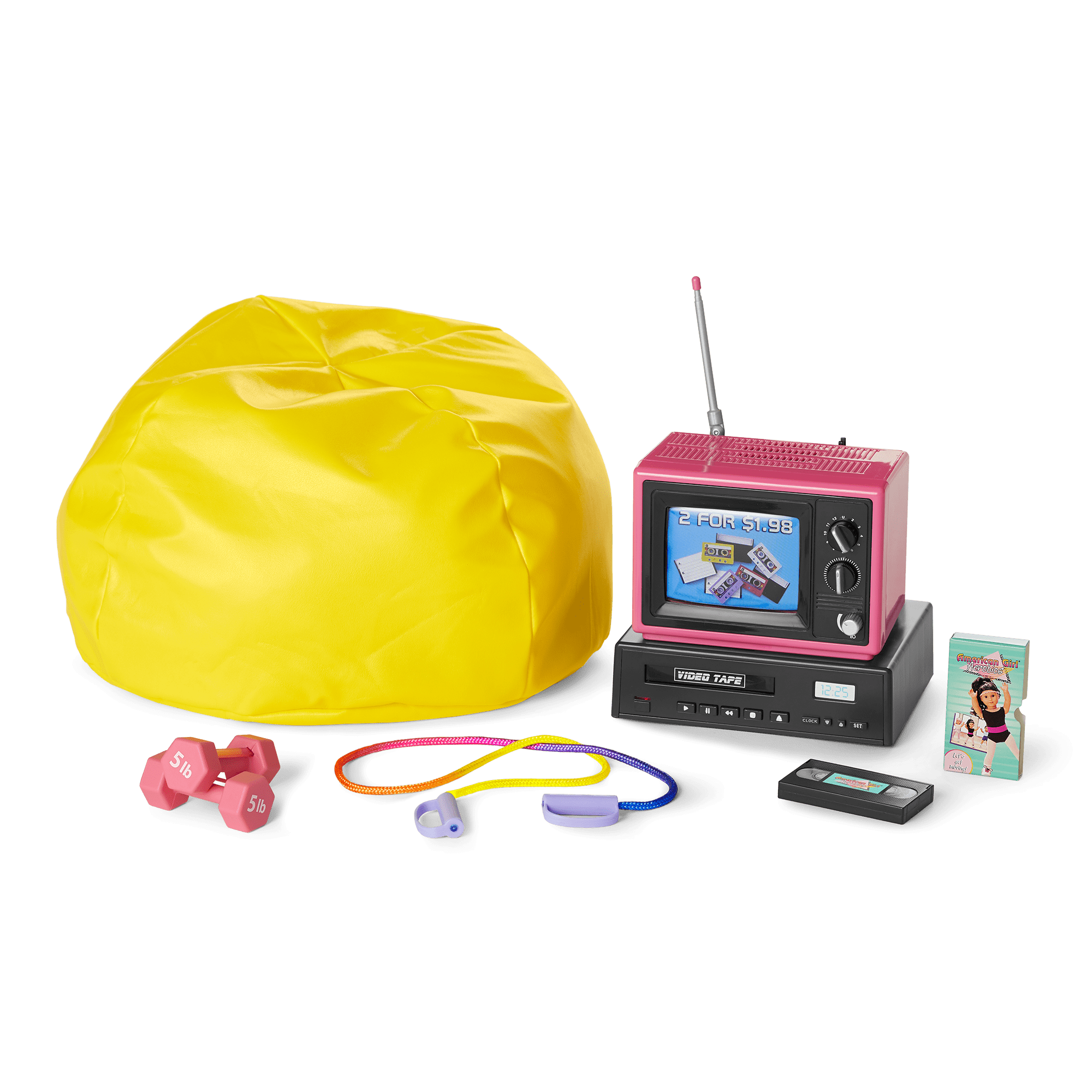 1980s Doll TV & Fitness Set with Working VCR | Courtney's™