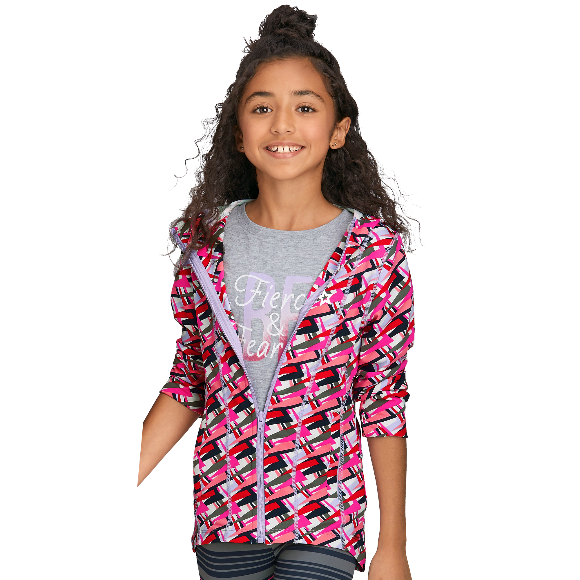 Girls' Geometric Print Zip Jacket with Hood & Pockets | Feeling Fierce