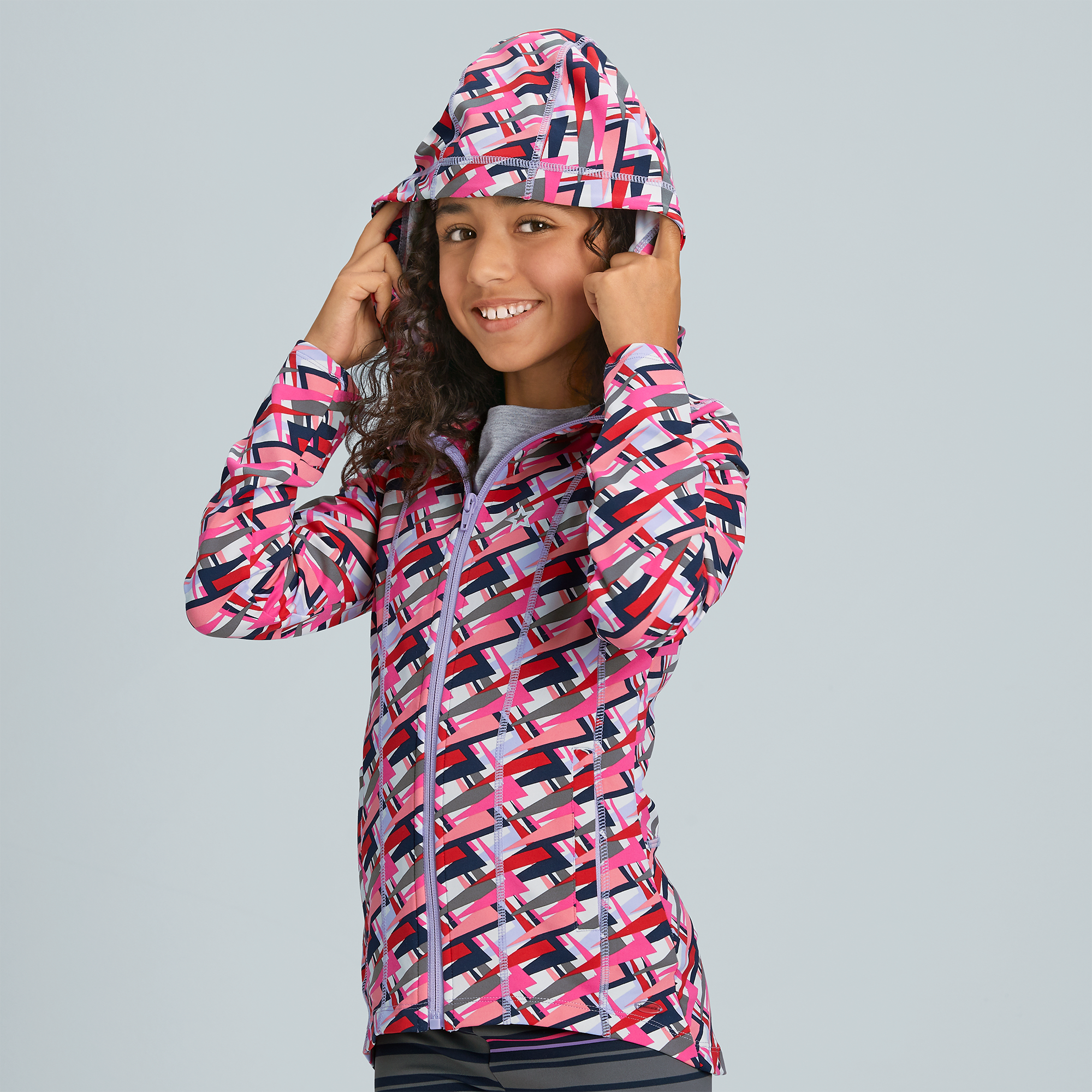 Girls' Geometric Print Zip Jacket with Hood & Pockets | Feeling Fierce