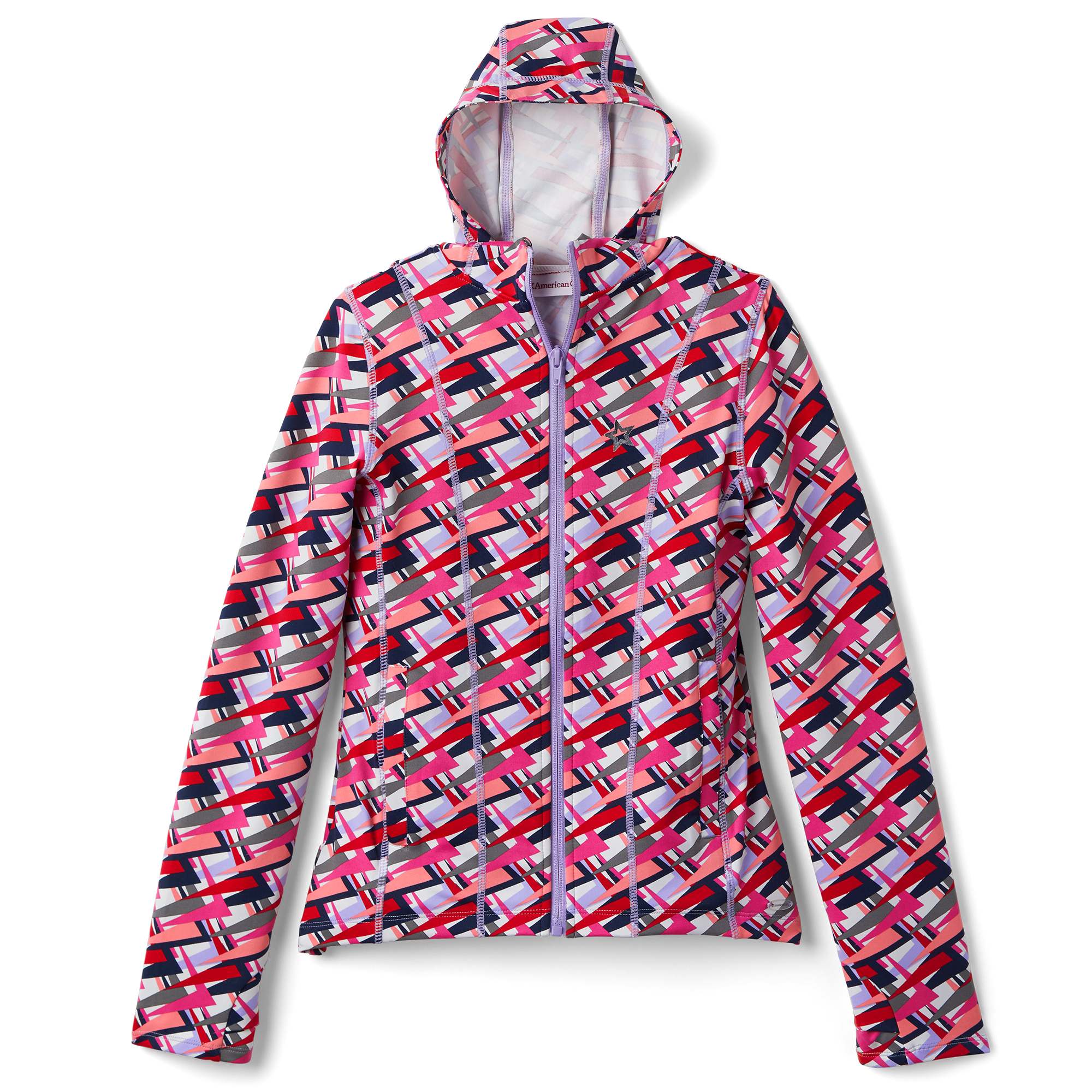 Girls' Geometric Print Zip Jacket with Hood & Pockets | Feeling Fierce