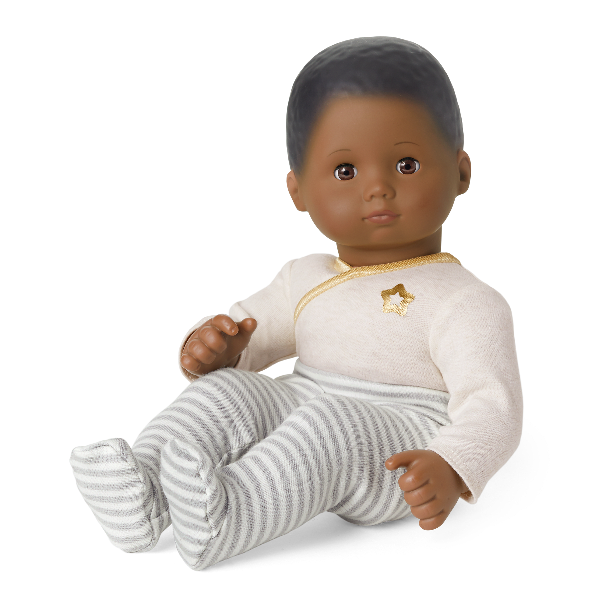 Black Hair Bitty Baby Doll with Cloth Body & Outfit | Cloud Gray
