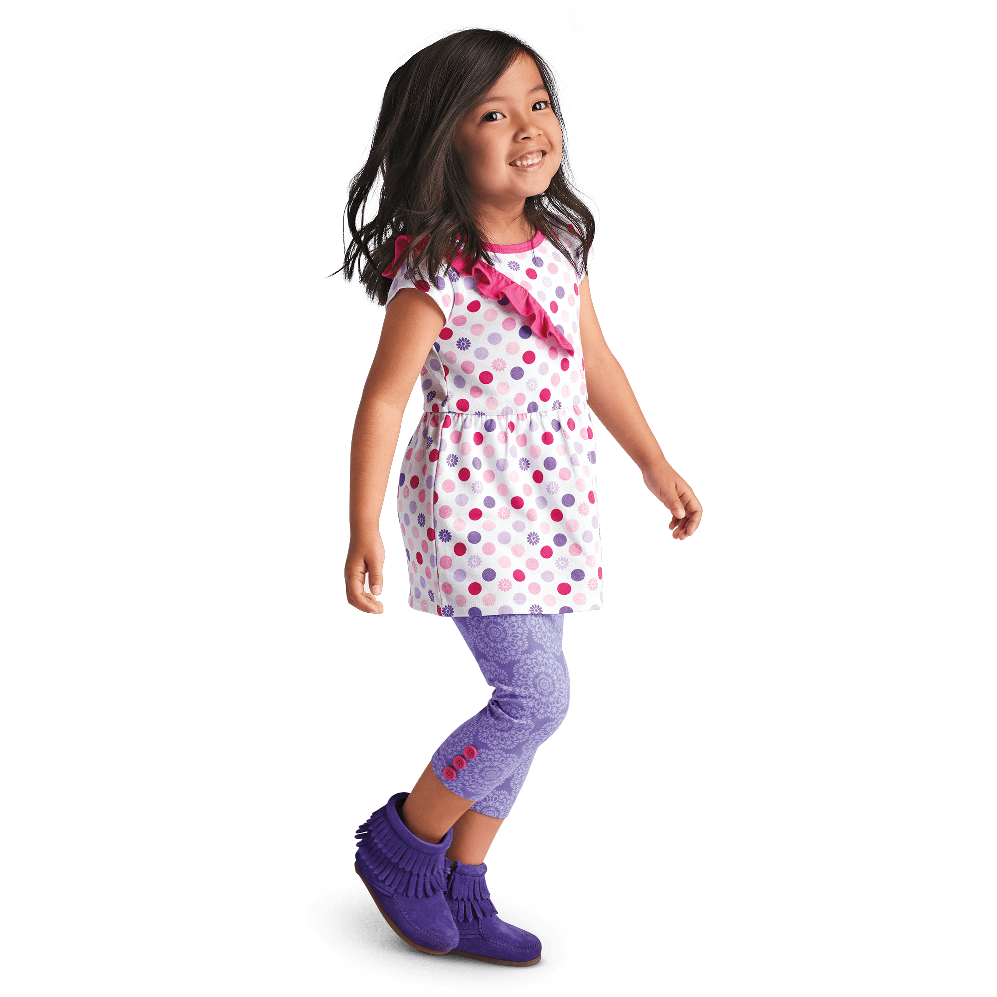 Floral Leggings for Girls with Button Trim | Playful Purple Print