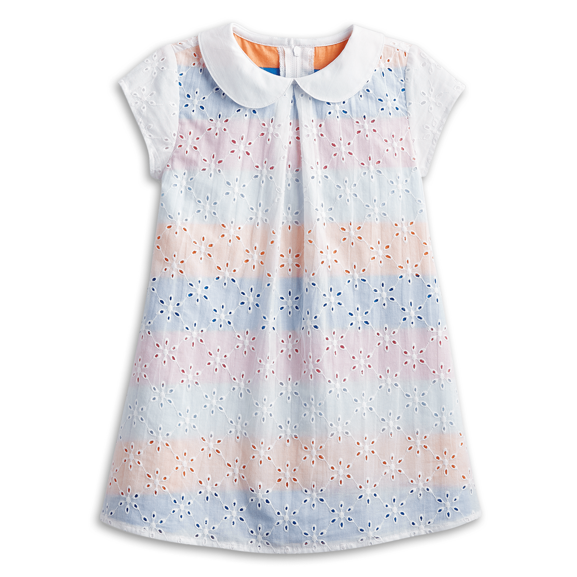 White Eyelet Dress for Girls with Colorful Stripes | Sunny Flowers
