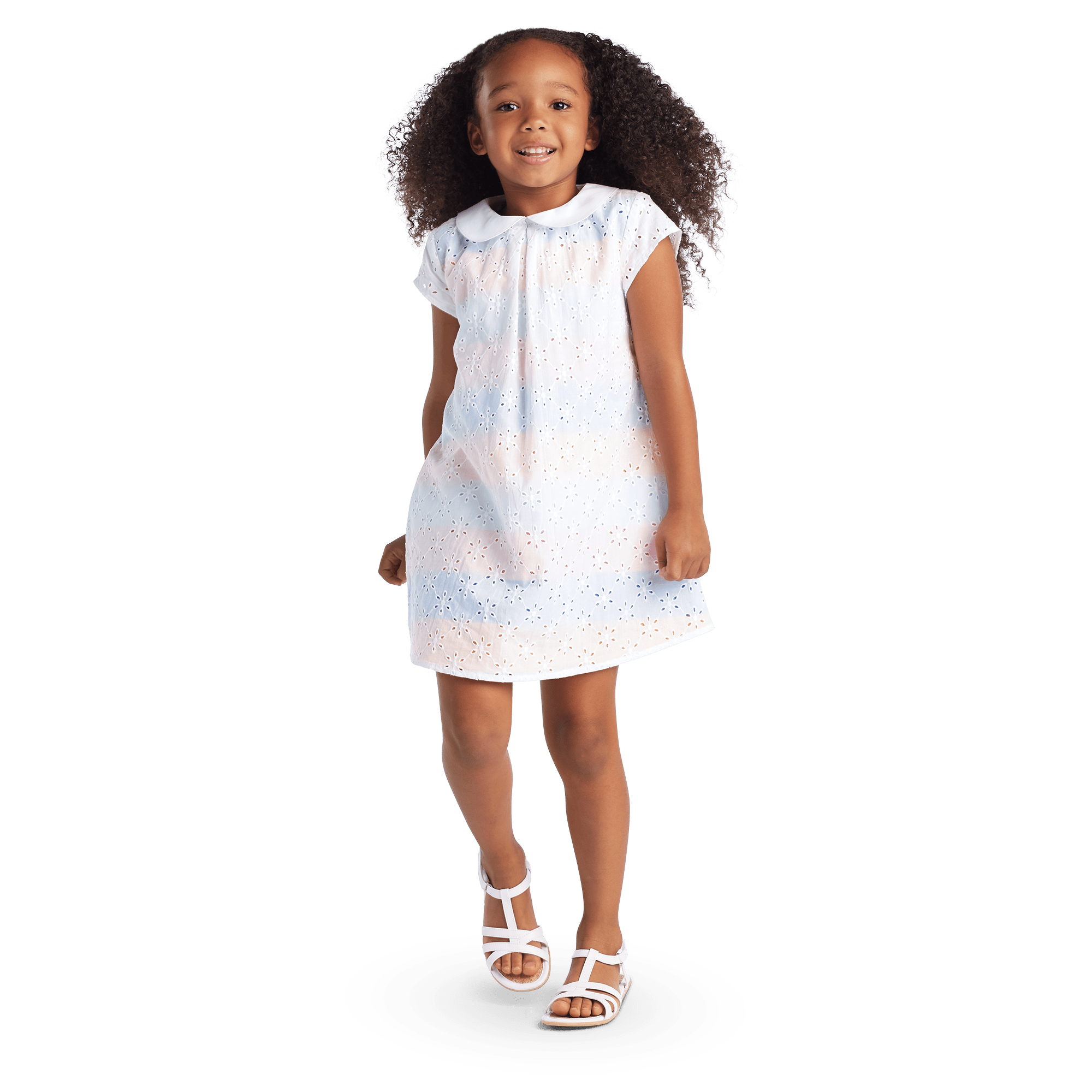 White Eyelet Dress for Girls with Colorful Stripes | Sunny Flowers